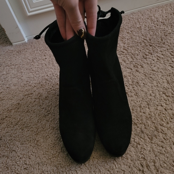 🧡 Stuart Weitzman black suede ankle sock glove heel booties back ties 8.5 M - Picture 4 of 13